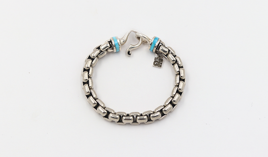 Turquoise and Silver Heavy Link Cable Chain Bracelet 6.5"