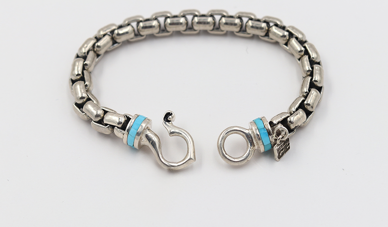 Turquoise and Silver Heavy Link Cable Chain Bracelet 6.5"