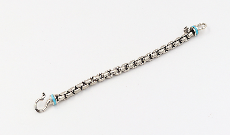 Turquoise and Silver Heavy Link Cable Chain Bracelet 6.5"