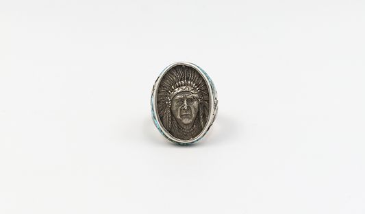 Oval Chief Ring with Inlay and Feather Detail