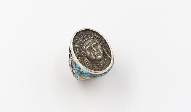 Oval Chief Ring with Inlay and Feather Detail