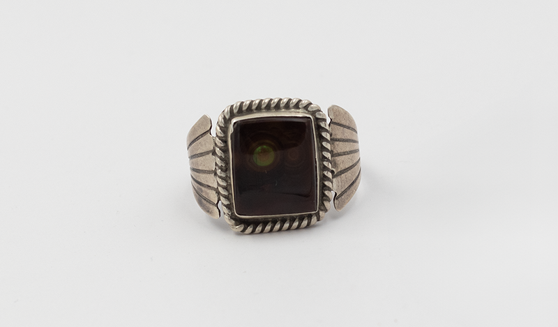 Vintage Square Dark Petrified Wood Ring