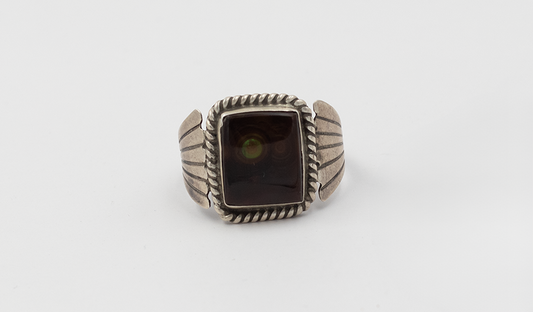 Vintage Square Dark Petrified Wood Ring