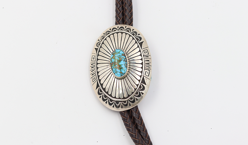 Heavy Stamped Kingman Charlie John Bolo Tie