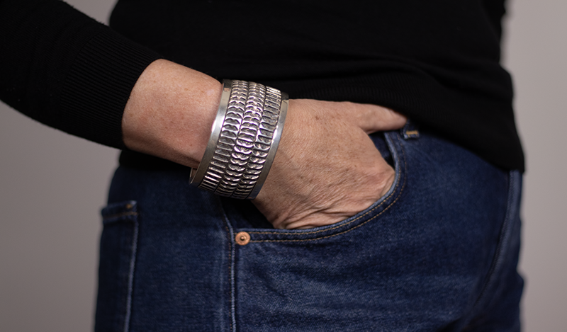 5 Row Handstamped Silver Cuff