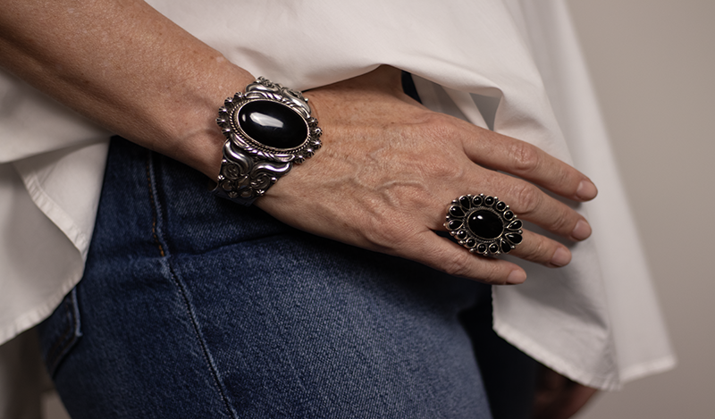 Onyx Floral Cluster Ring