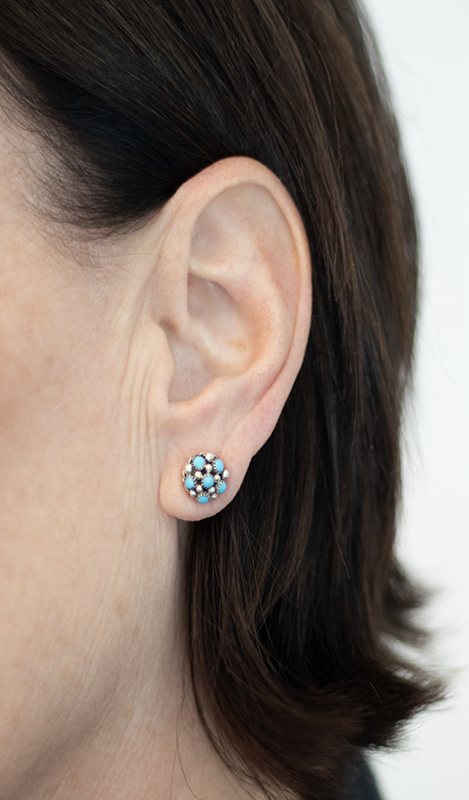 Tiny Bubble Turquoise and Silver Earrings
