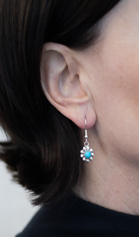 Sterling Silver and Turquoise Drop Flower Earring
