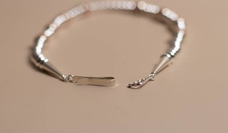 Red Coral Inlay Silver Beads