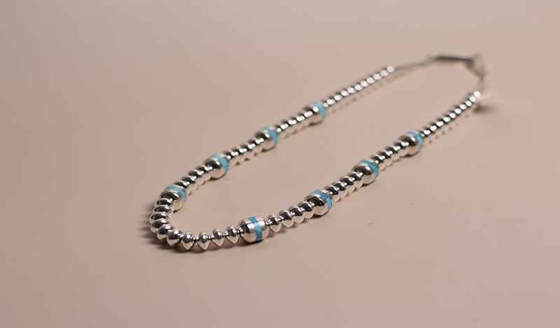 Turquoise Inlay Silver Beads