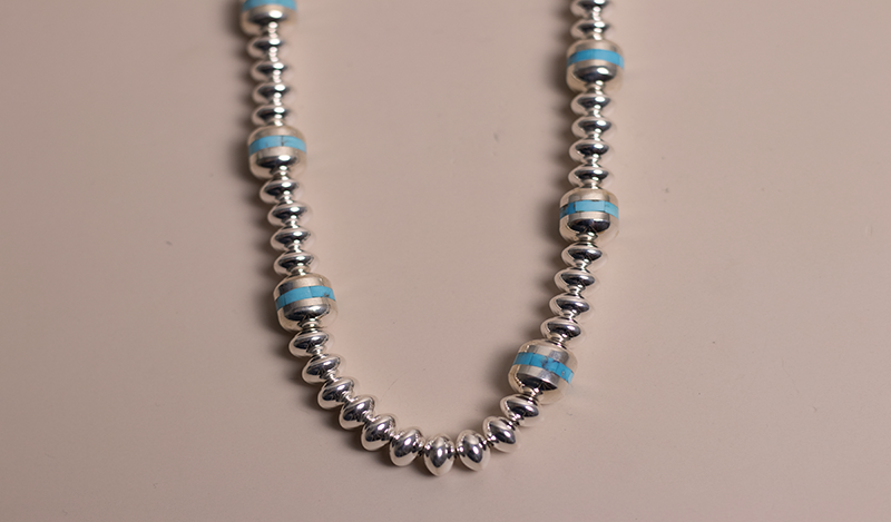 Turquoise Inlay Silver Beads