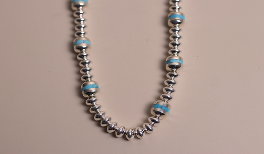 Turquoise Inlay Silver Beads