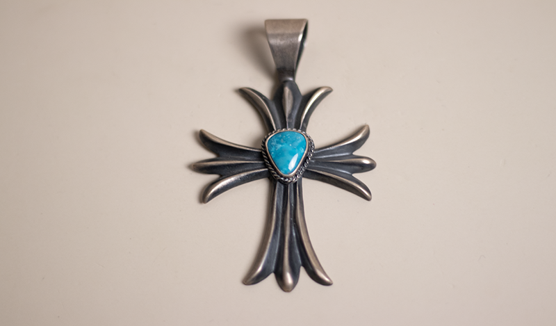 Turquoise Sandcast Cross Pendant