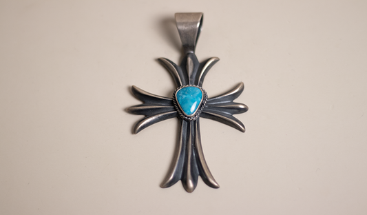 Turquoise Sandcast Cross Pendant