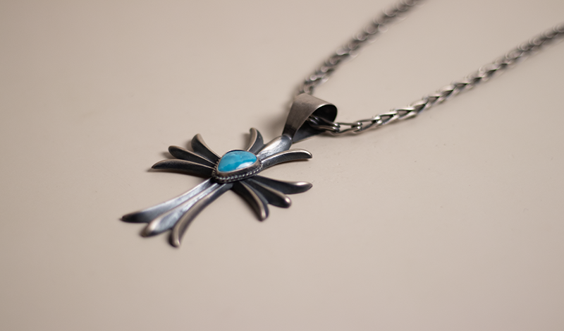 Turquoise Sandcast Cross Pendant
