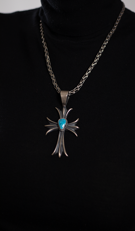 Turquoise Sandcast Cross Pendant