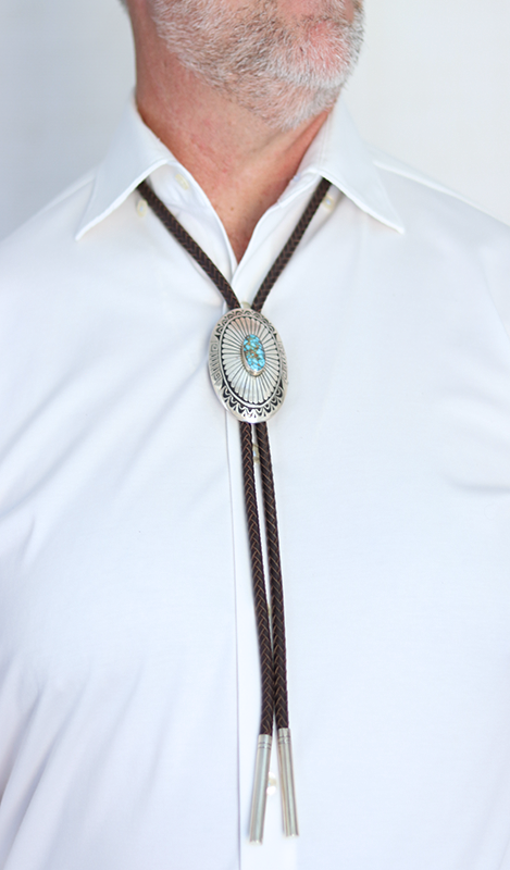 Heavy Stamped Kingman Charlie John Bolo Tie