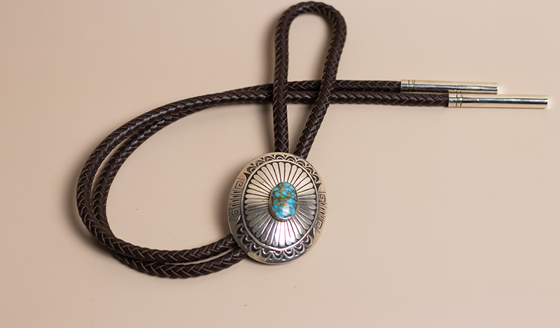 Heavy Stamped Kingman Charlie John Bolo Tie