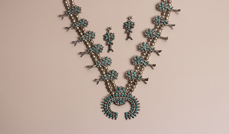 Vintage Zuni Squash Blossom Necklace Set