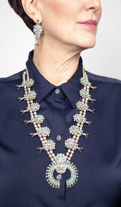 Vintage Zuni Squash Blossom Necklace Set