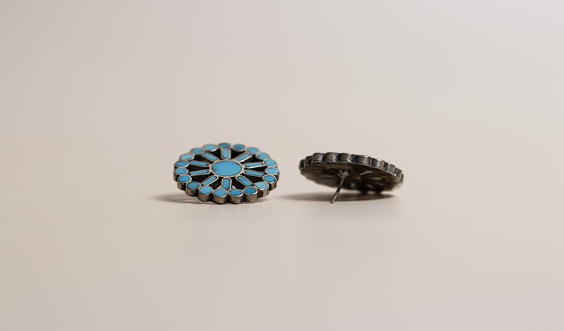 Vintage Inlay Turquoise Circle Studs