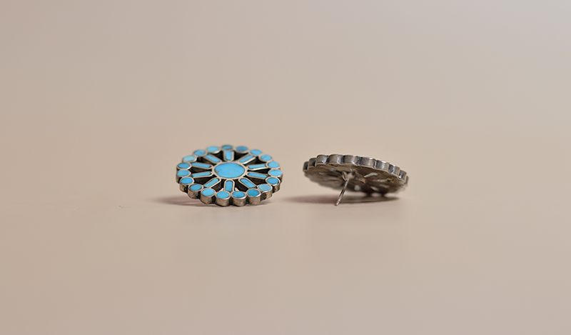 Vintage Inlay Turquoise Circle Studs