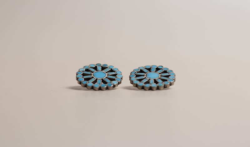 Vintage Inlay Turquoise Circle Studs
