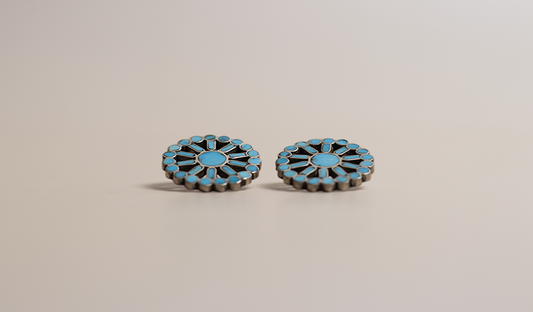 Vintage Inlay Turquoise Circle Studs