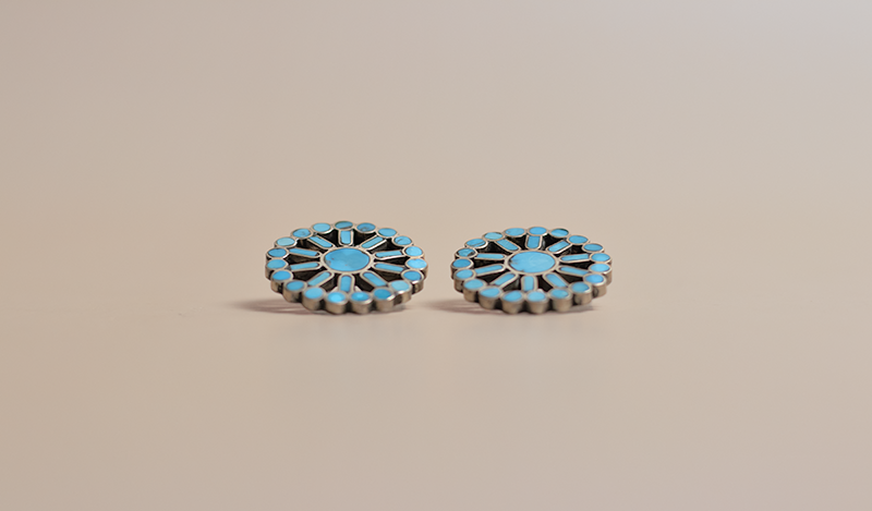 Vintage Inlay Turquoise Circle Studs