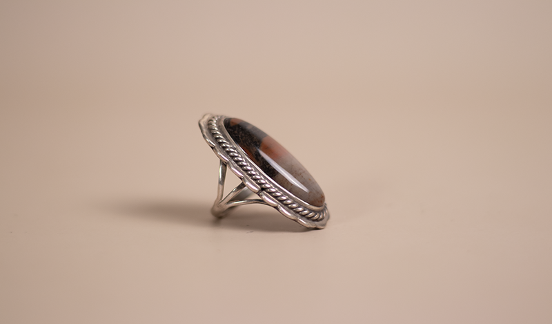 1970's Large Oval Petrified Wood Ring