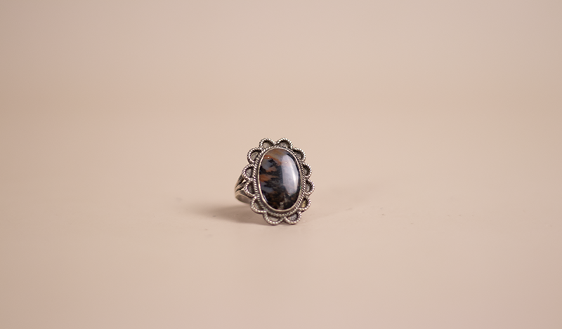 1970's Small Oval Petrified Wood Ring