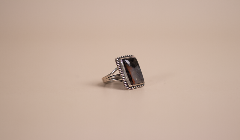 1970's Rectangle Shape Petrified Wood Ring