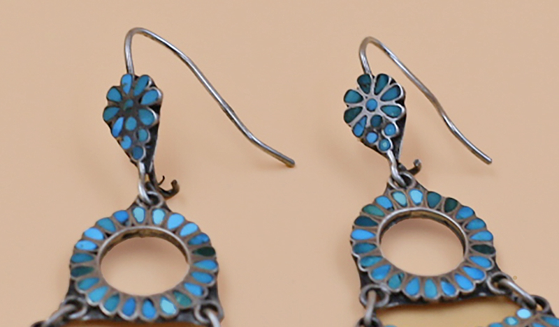 1970's Inlay Fringe Turquoise Earrings