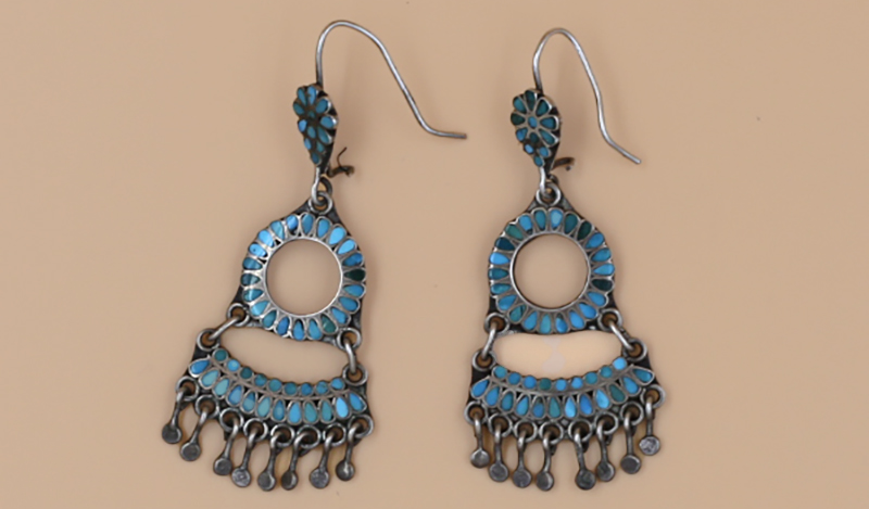 1970's Inlay Fringe Turquoise Earrings