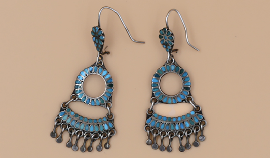 1970's Inlay Fringe Turquoise Earrings