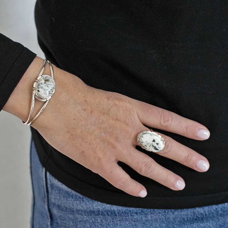Single Stone White Buffalo Cuff
