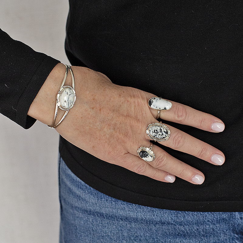 Handstamped Bezel White Buffalo Cuff