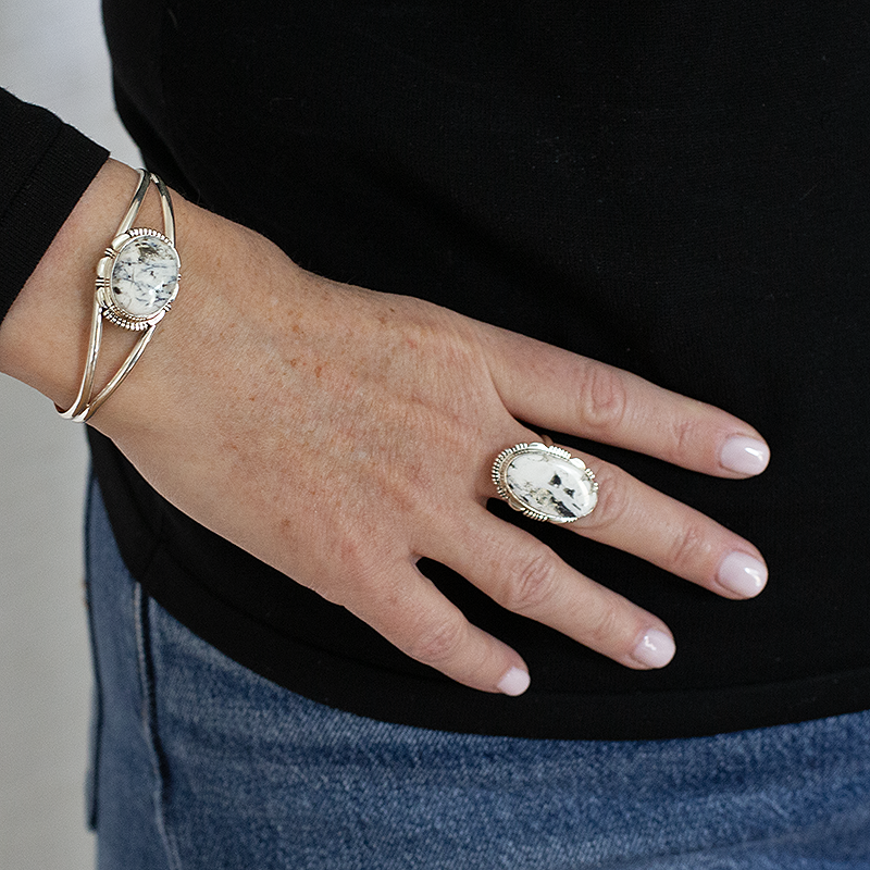 Large Oval White Buffalo Ring