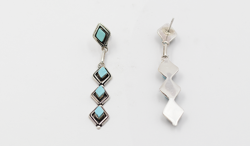 Marquis Shape Twist Wire Silver and Turquoise Drop Earrings