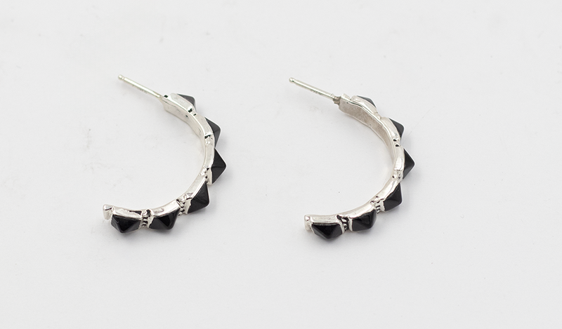 6 Stone Onyx Pyramid Half Hoop Earrings