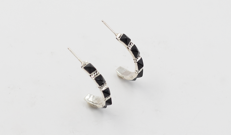6 Stone Onyx Pyramid Half Hoop Earrings