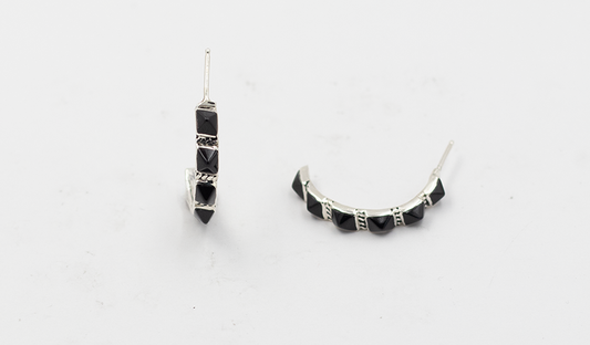 6 Stone Onyx Pyramid Half Hoop Earrings