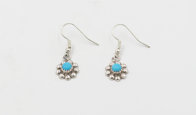 Sterling Silver and Turquoise Drop Flower Earring