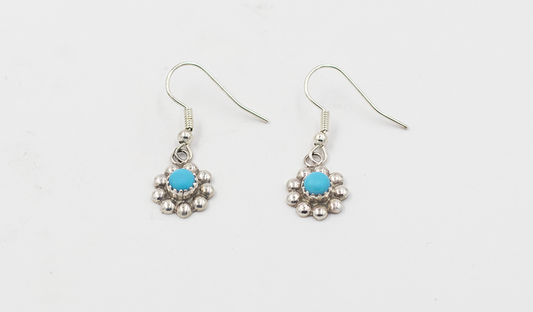 Sterling Silver and Turquoise Drop Flower Earring