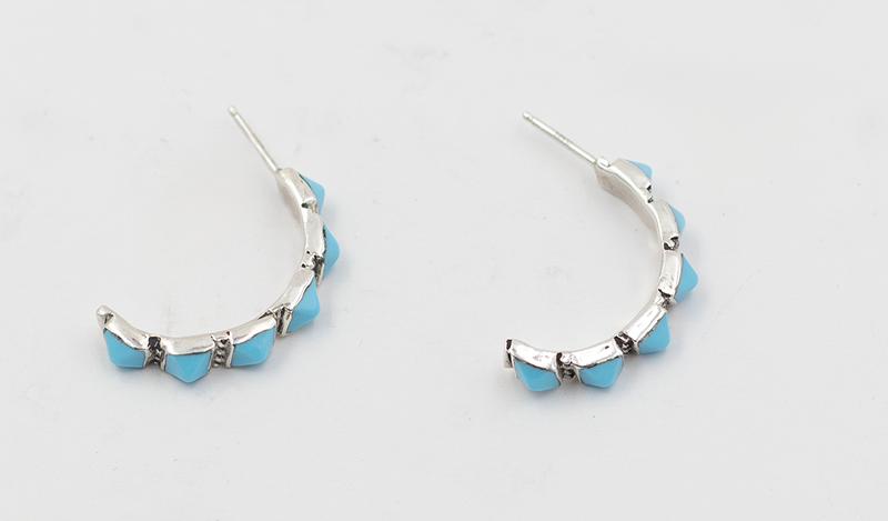 6 Stone Turquoise Pyramid Half Hoop Earrings