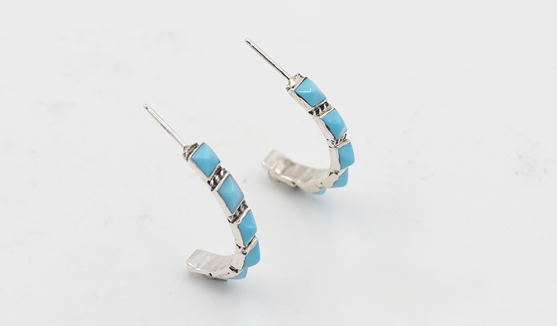 6 Stone Turquoise Pyramid Half Hoop Earrings