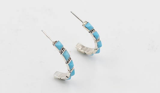 6 Stone Turquoise Pyramid Half Hoop Earrings
