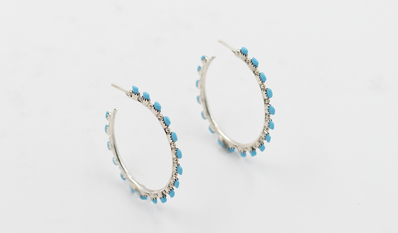 18 Stone Petit Point Zuni Hoop Earrings