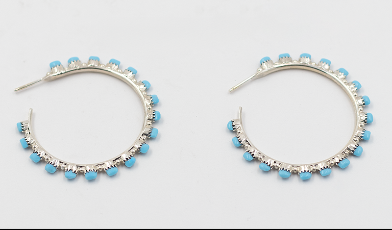 18 Stone Petit Point Zuni Hoop Earrings