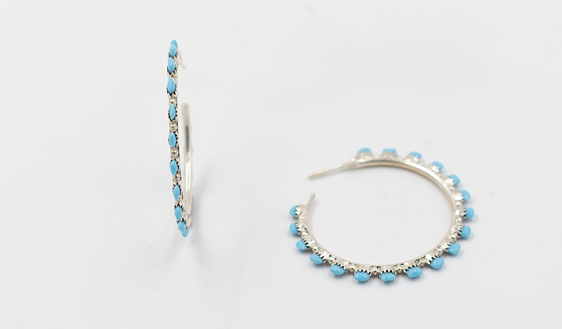 18 Stone Petit Point Zuni Hoop Earrings